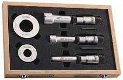 Fowler - 8 Piece, 2 to 4", Carbide, Hole Mechanical Inside Micrometer Set - 0.005mm Graduation, Ratchet Stop Thimble, Includes (2) Setting Rings, (3) Handles & (3) Heads - Americas Industrial Supply