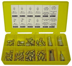 PRO-LUBE - 60 Piece, Metric, Box Plastic Steel Grease Fitting Set - Includes Metric Thread Types, Includes M10x1: (20) Straight, (4) 90°, M6x1: (12) Straight, (4) 90°, M8x1: (12) Straight, (4) 90° - Americas Industrial Supply