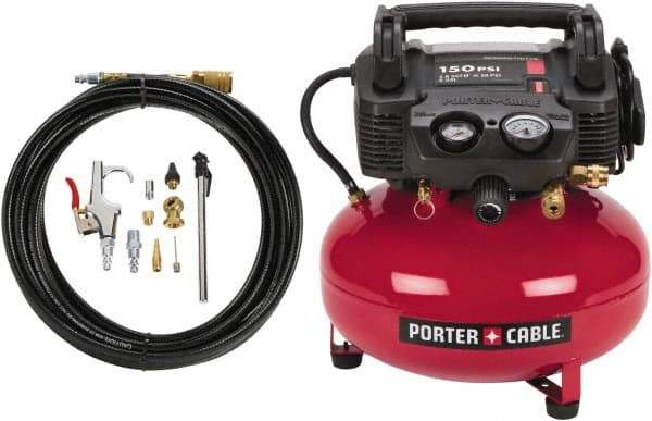 Porter-Cable - 0.8 hp, 2.6 CFM Hand Carry Pancake Compressor - 6 Gallon Tank, 10 Amp, 150 Max psi, 120V - Americas Industrial Supply
