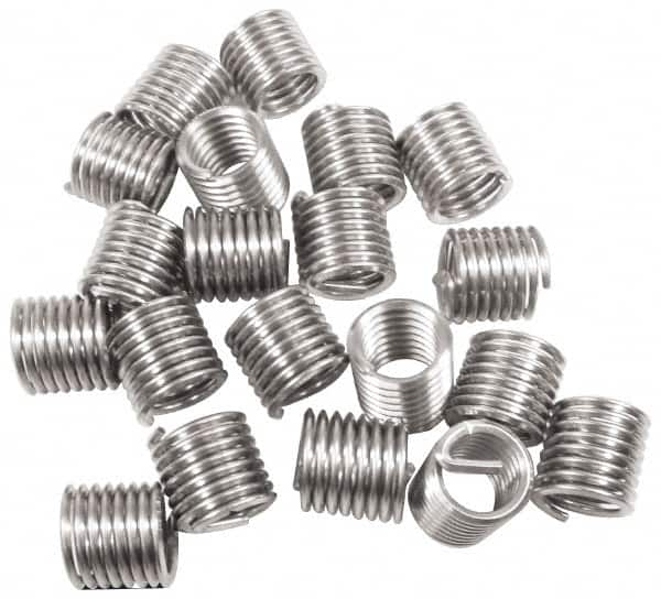 Recoil - 100 Inserts, #4-40 UNC, 1-1/2D, Nitronic 60 Stainless Steel Screw Locking Insert - 4-3/4 Free Coils, 1/6 Inch Overall Length, 0.144 to 0.159 Inch Outside Diameter, with Tang - Exact Industrial Supply