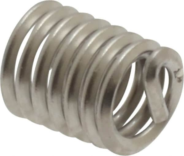 Recoil - #10-24 UNC, 0.38" OAL, Free Running Helical Insert - 7-1/8 Free Coils, Tanged, Stainless Steel, Bright Finish, 2D Insert Length - Americas Industrial Supply