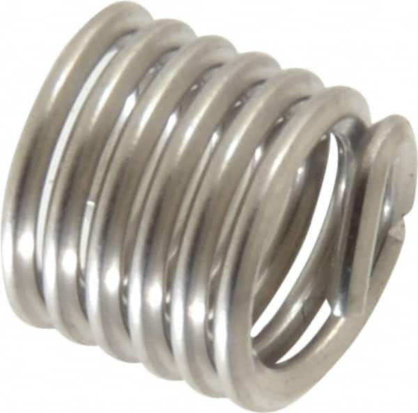 Recoil - #12-24 UNC, 0.324" OAL, Free Running Helical Insert - 6 Free Coils, Tanged, Stainless Steel, Bright Finish, 1-1/2D Insert Length - Exact Industrial Supply