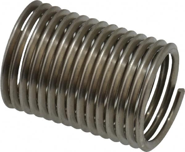 Recoil - 7/16-20 UNF, 7/8" OAL, Free Running Helical Insert - 14-5/8 Free Coils, Tanged, Stainless Steel, Bright Finish, 2D Insert Length - Americas Industrial Supply