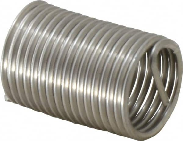 Recoil - 1/2-20 UNF, 1" OAL, Free Running Helical Insert - 16-7/8 Free Coils, Tanged, Stainless Steel, Bright Finish, 2D Insert Length - Americas Industrial Supply