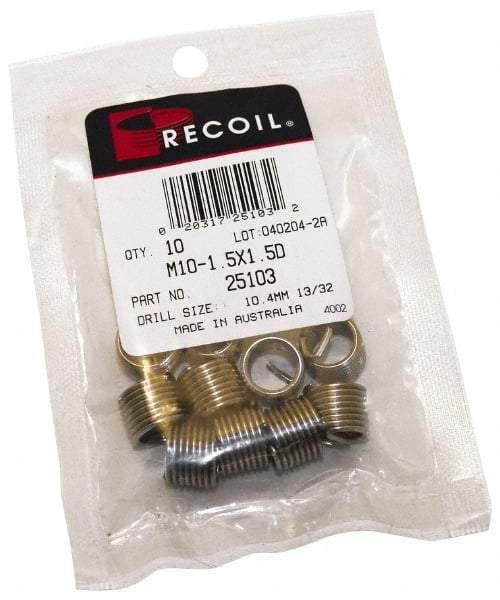 Recoil - 1-1/4 - 7 UNC, 1-7/8" OAL, Free Running Helical Insert - 11-1/4 Free Coils, Tanged, Stainless Steel, 1-1/2D Insert Length - Exact Industrial Supply