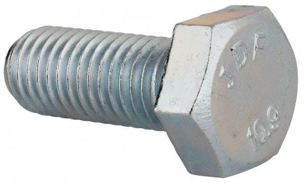 Value Collection - M12x1.75mm Metric Coarse, 30mm Length Under Head Hex Head Cap Screw - Fully Threaded, Grade 10.9 Steel, Zinc-Plated Finish, 19mm Hex - Americas Industrial Supply