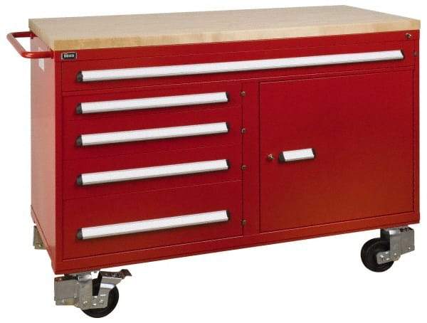 Vidmar - 3,600 Lb Capacity, 5 Drawer Roller Cabinet - 60" Wide x 27-3/4" Deep x 43" High, Steel, Red Gloss - Americas Industrial Supply