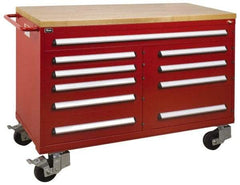 Vidmar - 4,800 Lb Capacity, 10 Drawer Roller Cabinet - 60" Wide x 27-3/4" Deep x 43" High, Steel, Red Gloss - Americas Industrial Supply