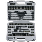 STANLEY® 1/4" & 3/8" Drive 99 Piece Fractional & Metric Black Chrome Laser Etched Socket Set - Americas Industrial Supply