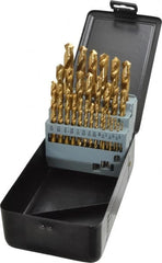 Interstate - 1/16 to 1/2", 118° Point, TiN Finish, High Speed Steel Jobber Length Drill Bit Set - Americas Industrial Supply