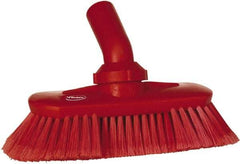 Vikan - 1-1/2" Bristle Length, Polyester Wash Brush - 7-3/4" Long x 3" Wide Head, 8" OAL, European Threaded Handle, Red, Polypropylene Block, Flagged - Americas Industrial Supply