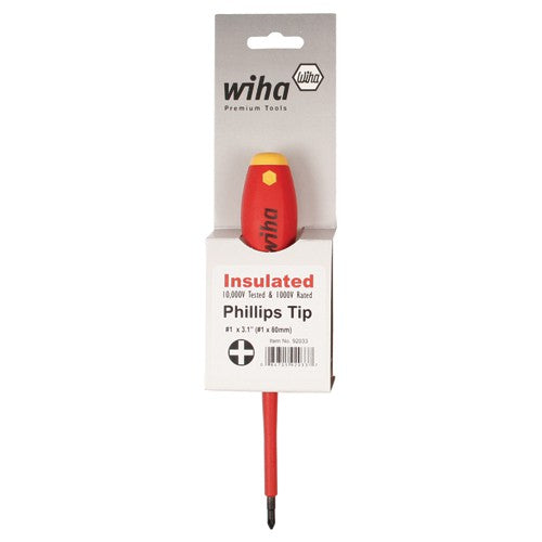 Insulated Cushion Grip Phillips Screwdriver #1 × 80 mm In Carded Hanger - Americas Industrial Supply
