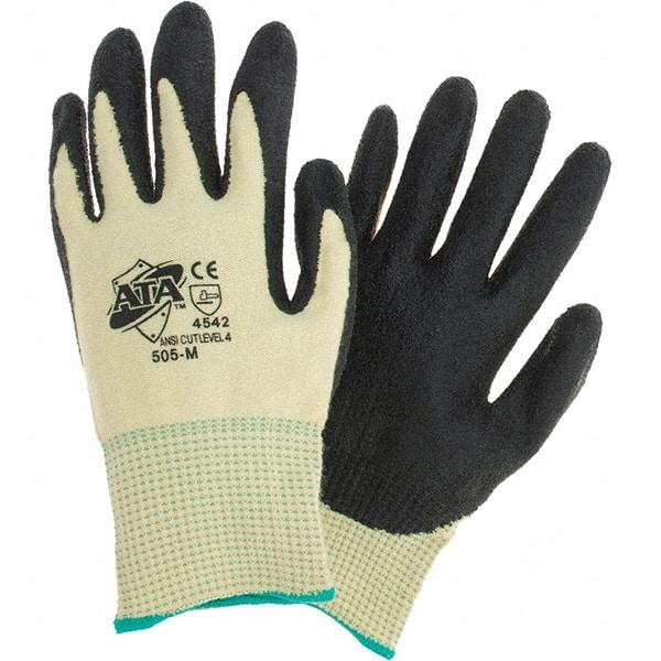Worldwide Protective Products - Size M, ANSI Cut Lvl 4, Puncture Lvl 2, Abrasion Lvl 3, Cut Resistant Gloves - Palm Coated, Black/Yellow - Americas Industrial Supply