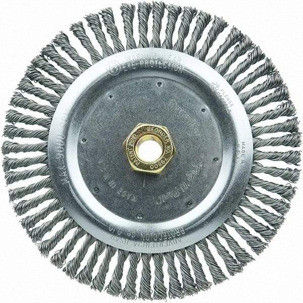 Weiler - 7" OD, 5/8-11 Arbor Hole, Stringer Bead Steel Wheel Brush - 3/16" Face Width, 7/8" Trim Length, 20,000 RPM - Americas Industrial Supply