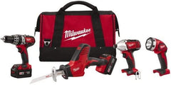 Milwaukee Tool - 18 Volt Cordless Tool Combination Kit - Includes 1/2" Hammer Drill, 1/4" Hex Impact Driver & One-Handed Hackzall Reciprocating Saw, Lithium-Ion Battery Included - Americas Industrial Supply