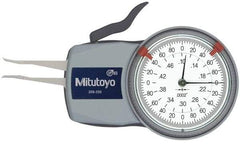 Mitutoyo - 0.1 to 1/2" Inside Dial Caliper Gage - 0.0002" Graduation, 0.0008" Accuracy, 0.47" Leg Length, 0.027" Deep x 0.023" Wide Groove, Chisel Contact Points - Americas Industrial Supply