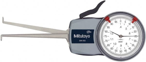 Mitutoyo - 0.4 to 1.2" Inside Dial Caliper Gage - 0.0005" Graduation, 0.0015" Accuracy, 3.3" Leg Length, 0.19" Deep x 0.06" Wide Groove, Ball Contact Points - Americas Industrial Supply