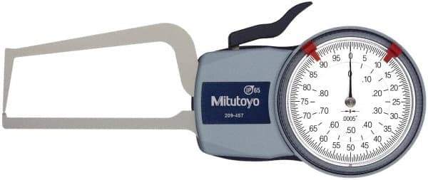Mitutoyo - 0.8 Inch Max Measurement, 0.0005 Inch Graduation, Outside Dial Caliper Gage - 3.2 Inch Leg Length, 0.0015 Inch Accuracy - Americas Industrial Supply