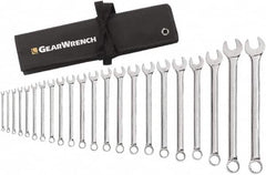 GearWrench - 22 Piece, 6mm to 23mm, 12 Point Combination Wrench Set - Metric Measurement Standard, Chrome Finish, Comes in Roll - Americas Industrial Supply