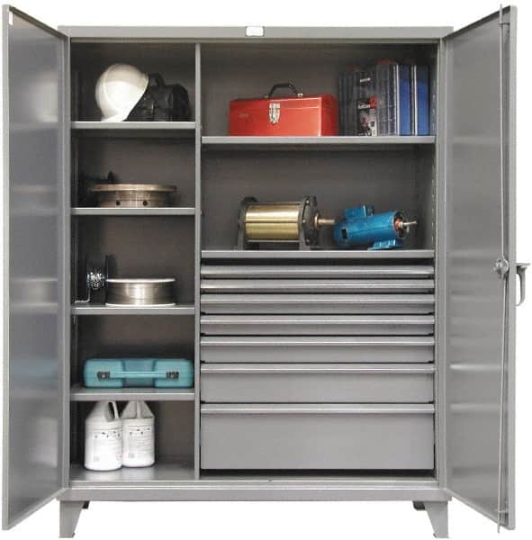 Strong Hold - 6 Shelf 7 Bin Locking Storage Cabinet - Steel, 60" Wide x 24" Deep x 78" High, Dark Gray - Americas Industrial Supply