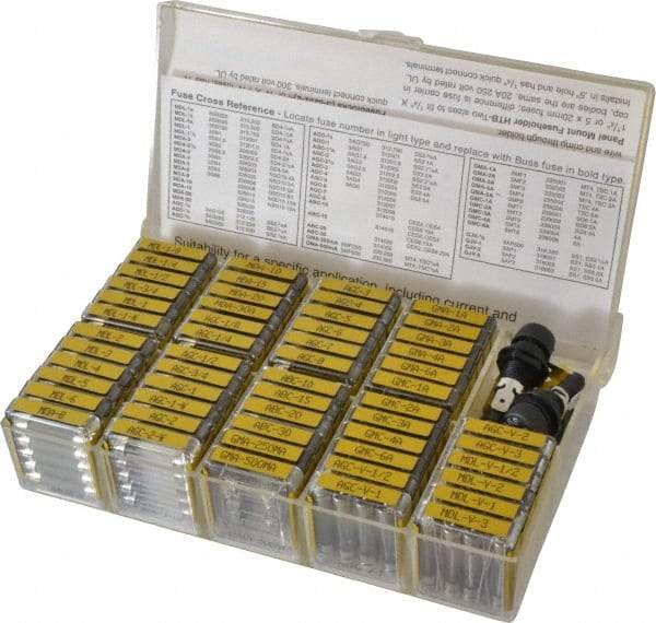 Cooper Bussmann - H, K Class, 20 Amp, Fuse Service Kit - Includes 2 Fuse Clips, 270 Assorted Fuses, 3 Fuse Holders, Fuse Block - Americas Industrial Supply