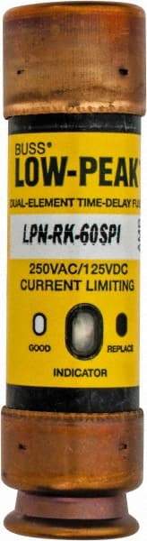 Cooper Bussmann - 125 VDC, 250 VAC, 60 Amp, Time Delay General Purpose Fuse - Fuse Holder Mount, 76.2mm OAL, 100 at DC, 300 at AC (RMS) kA Rating, 13/16" Diam - Americas Industrial Supply