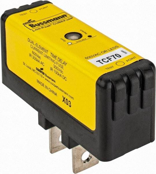 Cooper Bussmann - 300 VDC, 600 VAC, 70 Amp, Time Delay General Purpose Fuse - Plug-in Mount, 76.45mm OAL, 100 at DC, 200 (CSA RMS), 300 (UL RMS) kA Rating - Americas Industrial Supply