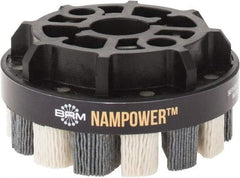 Brush Research Mfg. - 4" 180 Grit Ceramic/Silicon Carbide Tapered Disc Brush - Medium Fine Grade, CNC Adapter Connector, 0.71" Trim Length, 7/8" Arbor Hole - Americas Industrial Supply