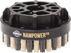 Brush Research Mfg. - 4" 180 Grit Ceramic/Silicon Carbide Tapered Disc Brush - Medium Fine Grade, CNC Adapter Connector, 0.71" Trim Length, 7/8" Arbor Hole - Americas Industrial Supply