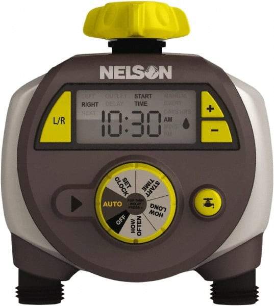 Nelson - Electronic Lawn Sprinkler Timer - 2 Watering Modes, 2 Outlets, 3/4-18 National Hose Thread - Americas Industrial Supply