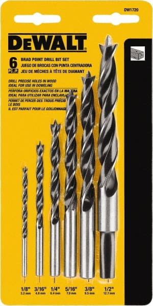 DeWALT - 1/8 to 1/2", 118° Point, Bright Finish, High Speed Steel Brad Point - Americas Industrial Supply