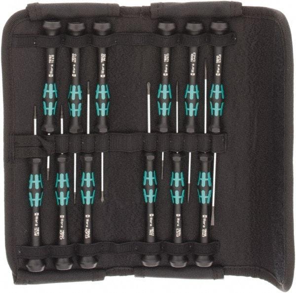 Wera - 12 Piece Hex, Phillips, Slotted & Torx Screwdriver Set - Blade Sizes: Width mm 1.5, 2, 3 & 1.8, Bit Sizes: Torx T-5 & T-6 - Americas Industrial Supply