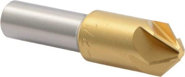 M.A. Ford - 1/2" Head Diam, 3/8" Shank Diam, 6 Flute 90° High Speed Steel Countersink - TiN Finish, 2" OAL - Americas Industrial Supply