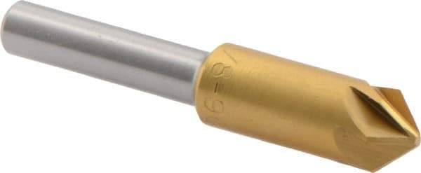 M.A. Ford - 3/8" Head Diam, 1/4" Shank Diam, 6 Flute 90° High Speed Steel Countersink - TiN Finish, 2" OAL - Americas Industrial Supply