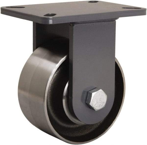 Hamilton - 6" Diam x 3" Wide x 8" OAH Top Plate Mount Rigid Caster - Forged Steel, 4,500 Lb Capacity, Tapered Roller Bearing, 5-1/4 x 7-1/4" Plate - Americas Industrial Supply