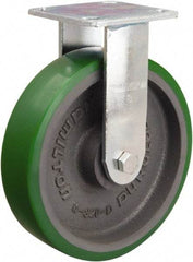 Hamilton - 8" Diam x 2" Wide x 9-1/2" OAH Top Plate Mount Rigid Caster - Polyurethane Mold onto Cast Iron Center, 1,200 Lb Capacity, Sealed Precision Ball Bearing, 4 x 4-1/2" Plate - Americas Industrial Supply