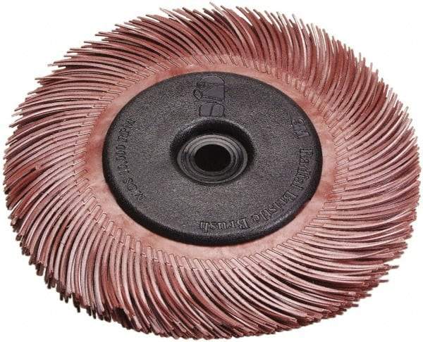 3M - 9/16" Diam, 1/16" Max Face Width, Shank Radial Bristle Brush - 220 Grit, Very Fine Grade, 30,000 Max RPM, Red - Americas Industrial Supply