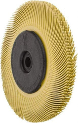 3M - 6" Diam, 7/16" Max Face Width, Plain Hole Radial Bristle Brush - 80 Grit, Medium Grade, 6,000 Max RPM, Yellow - Americas Industrial Supply