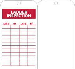 NMC - 3" High x 6" Long, LADDER INSPECTION, English Safety & Facility Inspection Tag - Tag Header: Notice, 1 Side, Red & White Unrippable Vinyl - Americas Industrial Supply