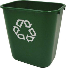 Rubbermaid - 28 Qt Green Rectangle Recycling Container - Plastic, Universal Recycling Symbol Graphic, 14.38" High x 10-1/4" Long x 15" Wide - Americas Industrial Supply