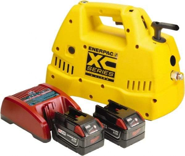 Enerpac - 10,000 psi Electric Hydraulic Pump & Jack - 2 L Oil Capacity, 4-Way, 3 Position Valve, Use with Double Acting Cylinders, Advance, Hold & Retract - Americas Industrial Supply