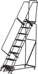 Ballymore - 113" 8 Step Rolling Warehouse Ladder - Lock Step Rolling Safety Ladder, 450 Lb Capacity, 80" Platform Height, 24" Base Width x 61" Base Depth, Perforated Tread - Americas Industrial Supply