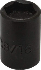 Proto - 3/8" Drive, 9/16" Socket, Power Socket - 6 Points, 1-3/16" OAL - Americas Industrial Supply