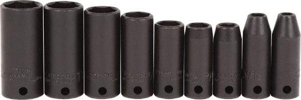 Proto - 9 Piece 3/8" Drive Black Finish Deep Well Impact Socket Set - 6 Points, 1/4" to 3/4" Range, Inch Measurement Standard - Americas Industrial Supply