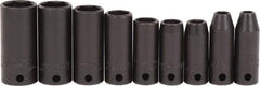 Proto - 9 Piece 3/8" Drive Black Finish Deep Well Impact Socket Set - 6 Points, 1/4" to 3/4" Range, Inch Measurement Standard - Americas Industrial Supply