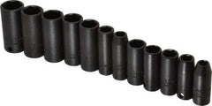 Proto - 12 Piece 3/8" Drive Black Finish Deep Well Impact Socket Set - 6 Points, 8mm to 19mm Range, Metric Measurement Standard - Americas Industrial Supply