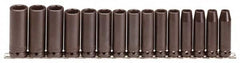 Proto - 15 Piece 1/2" Drive Black Finish Deep Well Impact Socket Set - 6 Points, 3/8" to 1-1/2" Range, Inch Measurement Standard - Americas Industrial Supply