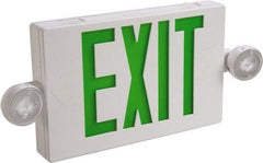 Cooper Lighting - 1 and 2 Face, 2 Head, 120-277 Volt, Thermoplastic, LED Combination Exit Sign - 2-5/16 Inch Wide x 8-1/4 Inch High x 16-9/16 Inch Long, Ceiling, End and Wall Mount, Sealed Nickel Cadmium Battery - Americas Industrial Supply