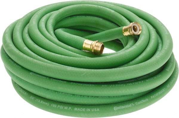 Continental ContiTech - 50' Long Garden Hose - 5/8" Diam, 3/4 GHT, Rubber, 100 psi, Green - Americas Industrial Supply