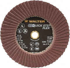 WALTER Surface Technologies - 120 Grit, 4-1/2" Disc Diam, Type 29 Aluminum Oxide Flap Disc - 11,000 Max RPM, Fiber Backing, Arbor Attaching System, Coated - Americas Industrial Supply